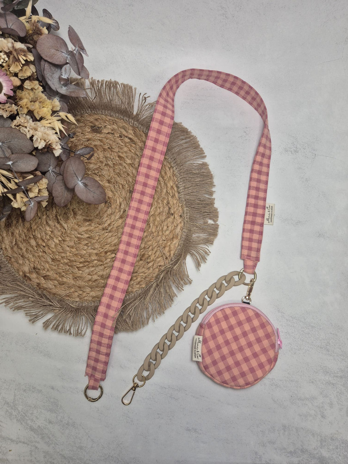 Cuelgamóvil vichy rosa