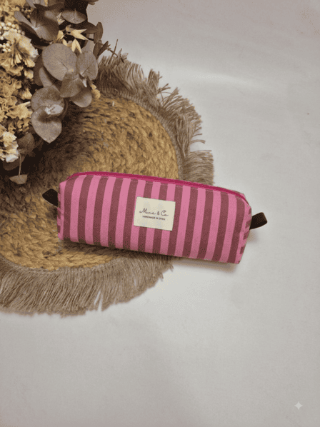 Estuche rayas rosa